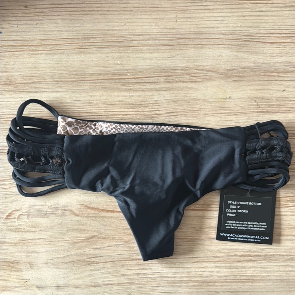 acacia swimwear Black Bikini Bottom with Leopard Lining